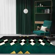 跨境时尚现代复古绿黑金，菱形几何拼接厨房客厅卧室床边地毯地垫