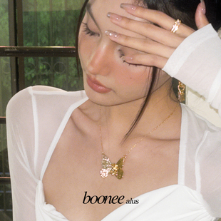 Boonee alus小众设计欧美时髦蝴蝶锁骨链个性吊坠项链甜酷女颈链