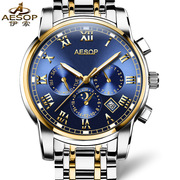 男品牌士镂空机械运动钢带跨境手表夜光皮带精钢日历国产腕表