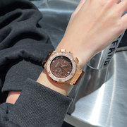 古欧guou手表大表盘个性，款硅胶表带，多功能潮流水钻带日历表女