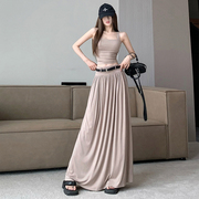 时尚套装女2024夏季韩版纯色修身显瘦背心，+高腰褶皱半身裙两件套