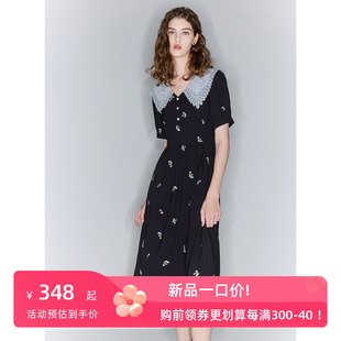 三彩ibudu2024夏季法式碎花连衣裙绣花娃娃，领中长裙短袖女