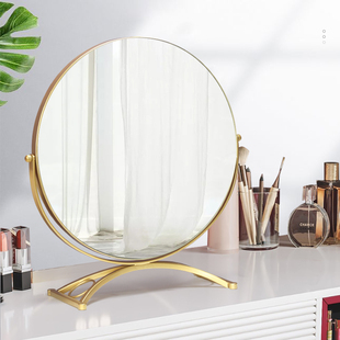 镜子化妆镜台式简约ins梳妆台，桌面可旋转单面，卧室家用欧式大圆镜