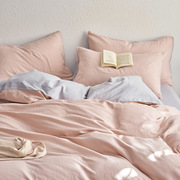 棉双拼双层纱床上柔软透气裸睡被床单式类母婴级全纯色绗缝四件套