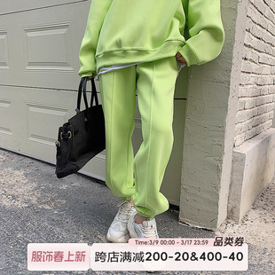 加绒运动裤女秋冬2023绿色卫衣卫裤套装女加厚休闲时尚两件套