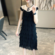 黑色名媛蕾丝蛋糕连衣裙女设计感时髦无袖裙子2024年夏季欧货