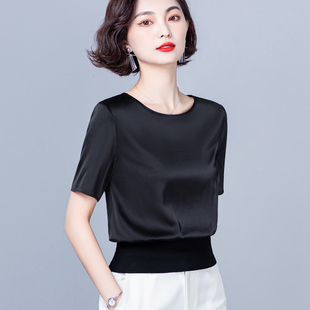 重磅真丝短袖t恤女宽松圆领，穿搭气质小衫大牌桑蚕丝收腰上衣夏季