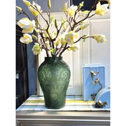 欧式高级感浮雕中古玻璃花瓶办公室客厅艺术品摆件绿植插花器