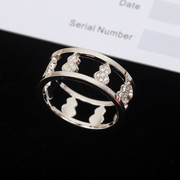 1纯8K金镂空葫芦戒指镶嵌进口莫桑石微镶满钻轻奢时尚情侣指环