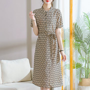 梵猫品牌2023夏季连衣裙通勤套头简单印花时尚短袖大方优雅