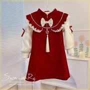 女童连衣裙红色冬装加厚公主裙，儿童拜年裙，子女宝宝新年连衣裙