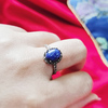 925纯银饰品复古泰银天然青金石戒指指环女士日韩版水晶宝石