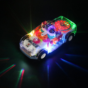 抖音同款电动万向透明齿轮警车炫彩，音乐灯光儿童玩具车生日礼物