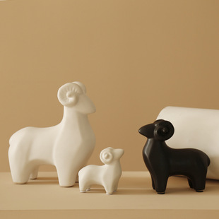 北欧简约陶瓷小羊摆件三羊，开泰家居招财风水羊，动物桌面装饰品摆设