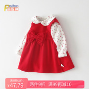小女童宝宝春装红色背带连衣裙，两件套装洋气公主婴儿春季衣服1岁3