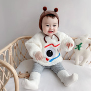 韩国婴儿衣服秋冬套装宝宝，加厚加绒保暖冬季婴幼儿可爱卡通两件套