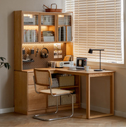 三两枝实木转角书桌书架一体电脑，学习桌拐角组合书柜写字桌工作台