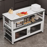 厨房岩板切菜桌多功能储物微波炉烤箱置物架落地操作台家用餐边柜