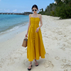 马尔代夫沙滩裙女夏季三亚海边度假连衣裙吊带露背连衣裙黄色