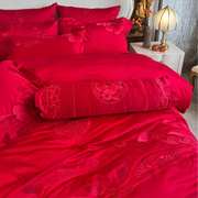 婚庆家纺红色四件套100支长绒棉，刺绣十件套，结婚床上用品陪嫁床盖