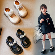 女童黑色皮鞋2024年春季小女孩公主鞋学校表演演出鞋宝宝单鞋