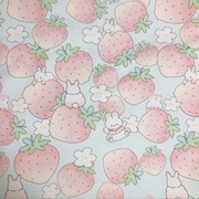 l353全棉8安帆布数码印花卡通动物草莓兔，布料手工diy包包服装面料