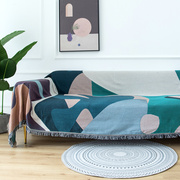 北欧抽象ins全包123组合沙发罩巾多用流苏粗纺盖布挂毯桌布床尾毯