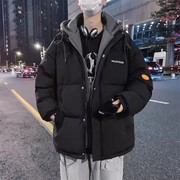 港风假两件棉服外套男生冬季保暖加厚连帽棉衣宽松大码潮牌面包服