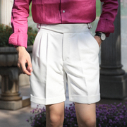 三色夏季复古廓尔喀裤英伦时尚，绅士腰扣装饰修身潮男四分裤短裤