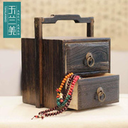 高档实木质中式仿古首饰盒，复古手提针线盒小号多层珠，宝盒茶叶收