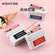 日本HIGHTIDE  创意简约复古手提收纳铁罐学生用品文具整理盒桌面收纳盒化妆品小箱子证件储物盒