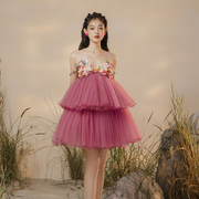 越南小众LINH PHUNG 2023年春季木耳边薄纱公主风彩色高腰裙