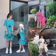 2025夏季亲子装个性休闲多巴胺套装母子母子时尚宽松纯色两件套潮