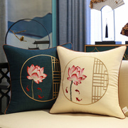 新中式抱枕靠垫中国风红木沙发客厅荷花刺绣禅意棉麻靠背枕套含芯