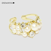 日本osewaya派对珍珠开口戒指，时尚气质指环食指，戒仙女森系高级感