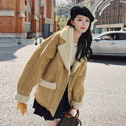 羊羔毛外套(毛外套)女2023年秋冬韩版气质穿搭设计感机车服