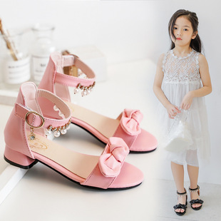 儿童凉鞋女孩子公主，鞋2024夏季韩版时尚小学生，网红女童高跟鞋
