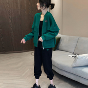 绿色小个子棒球服短外套女韩版荷叶，边设计感休闲夹克春秋2024
