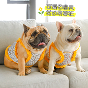 ibeans夏季狗狗衣服薄款黄色，花边坑条吊带衫，泰迪法斗中小型犬幼