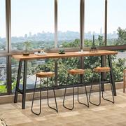 新2023奶茶店阳台靠长条高脚桌椅组合商用桌实木吧台桌子简约家用