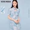 veromoda奥莱连衣裙春秋纯棉，泡泡袖印花牛仔，短裙子百搭女