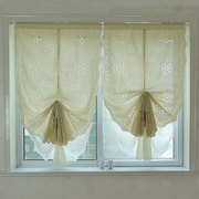 成品气球帘提拉帘纱镂空美式棉麻，遮光卧室升降小窗帘免打孔可粘贴