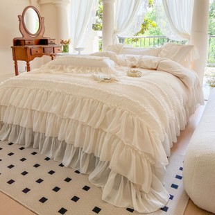轻奢法式蕾丝边四件套，全棉高级感仙女，床裙款床上用品纯棉床单被套