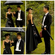 浪漫赫本风婚纱摄影道具黑伞法式帽子，外景街拍珍珠手包欧式英文书