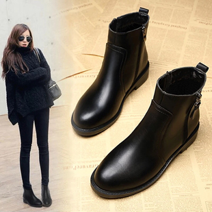 韩版黑色短靴女2024年秋冬季网红瘦瘦马丁靴，平底韩版大码4142