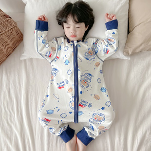 婴儿睡袋春秋薄款纯棉宝宝分腿防踢被四季通用男女童儿童连体睡衣
