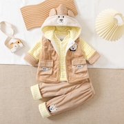 男女宝宝衣服秋冬装婴儿棉袄加厚0-1-2周岁外穿灯芯绒马甲三件套