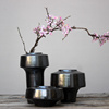 新中式黑色禅意插花器摆件装w饰工艺品台面三件套花瓶坛子缸小陶
