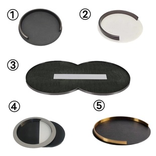 欢喜现代轻奢金属皮革编织黑圆形托盘简约创意装饰桌面样板房摆件