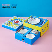 正版哆啦a梦儿童餐具，套装组合盒装，蓝胖子可爱卡通碗陶瓷